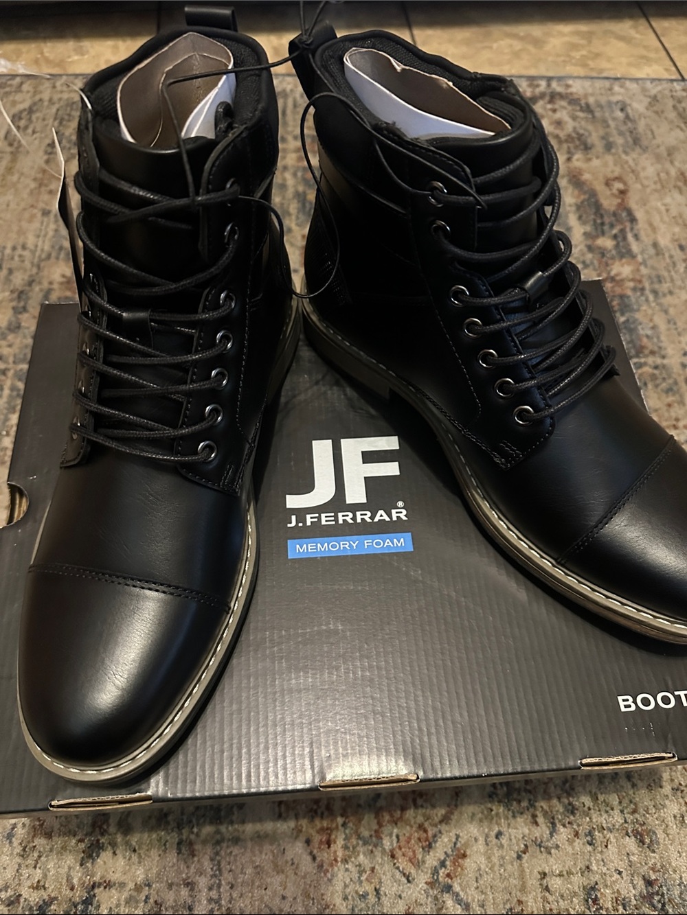 jf j.ferrar Black Lace-Up Leather Ankle Boots